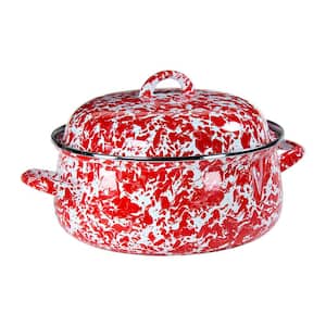 Red Swirl Enamelware 4 qt. Round Porcelain-Coated Steel Dutch Oven with Lid