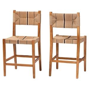 Prita 25 in. Natural Brown Wood Counter Stool with Woven Seat (Set of 2)