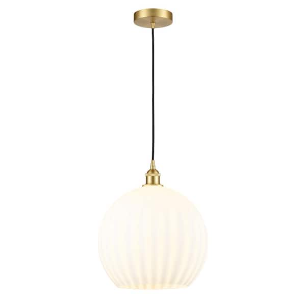 White Venetian 100-Watt 1-Light Satin Gold Shaded Mini Pendant Light with Painted Glass Shade
