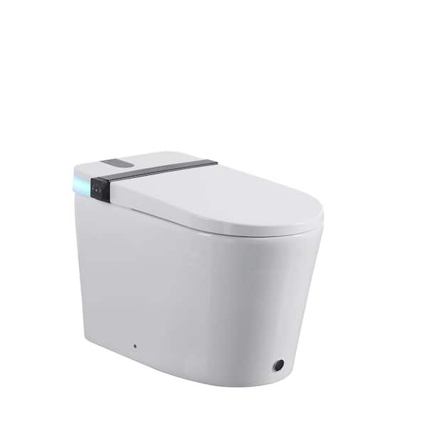 Elongated Bidet Toilet 1.28 GPF in White with LED Display, Auto Open/Close, Revolving lamp, Warm Water, Foot Sensor