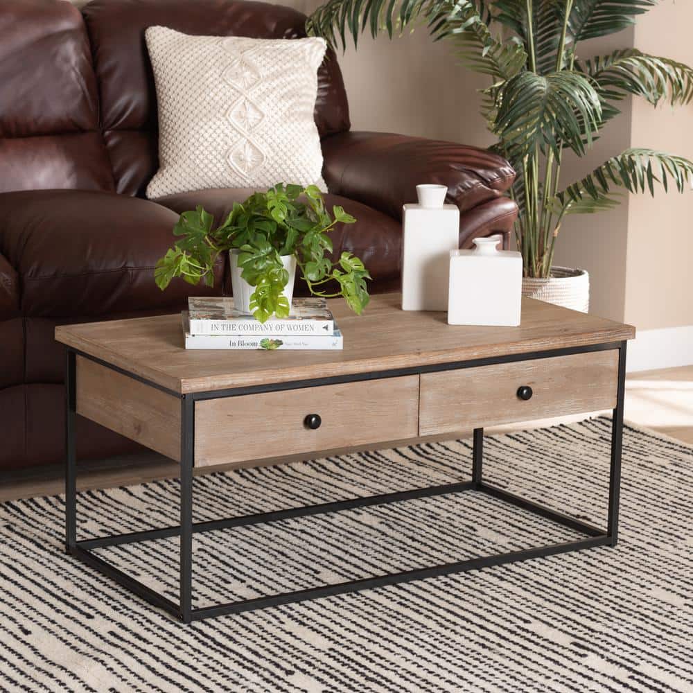 Roderick Fir Wood and Metal Rectangular Coffee Table with Storage