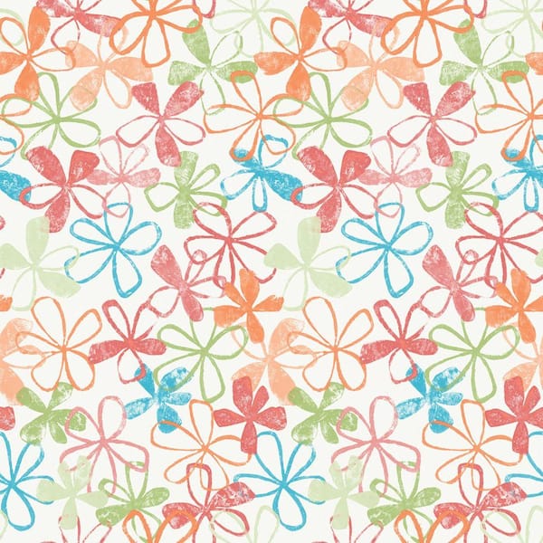 The Wallpaper Company 56 sq. ft. Mid-Tone Funky Floral Wallpaper-DISCONTINUED