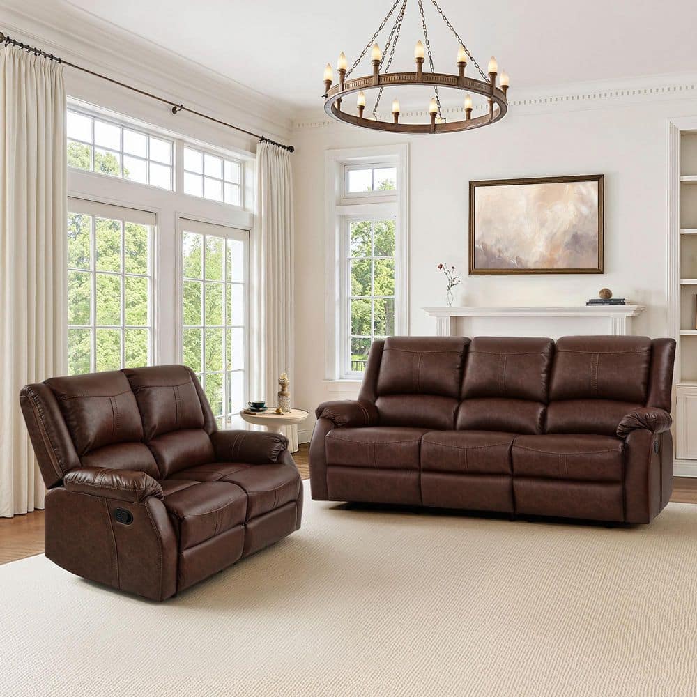 LUE BONA Jackson 80.7 in. W 2-Piece Rolled Arm Leather Rectangle