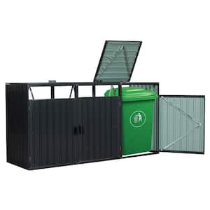 94.5 in. W x 31.5 in. D x 48 in. H Black Galvanized Steel Trash Can Storage, Outdoor Lockable Metal Garbage Bin Shed