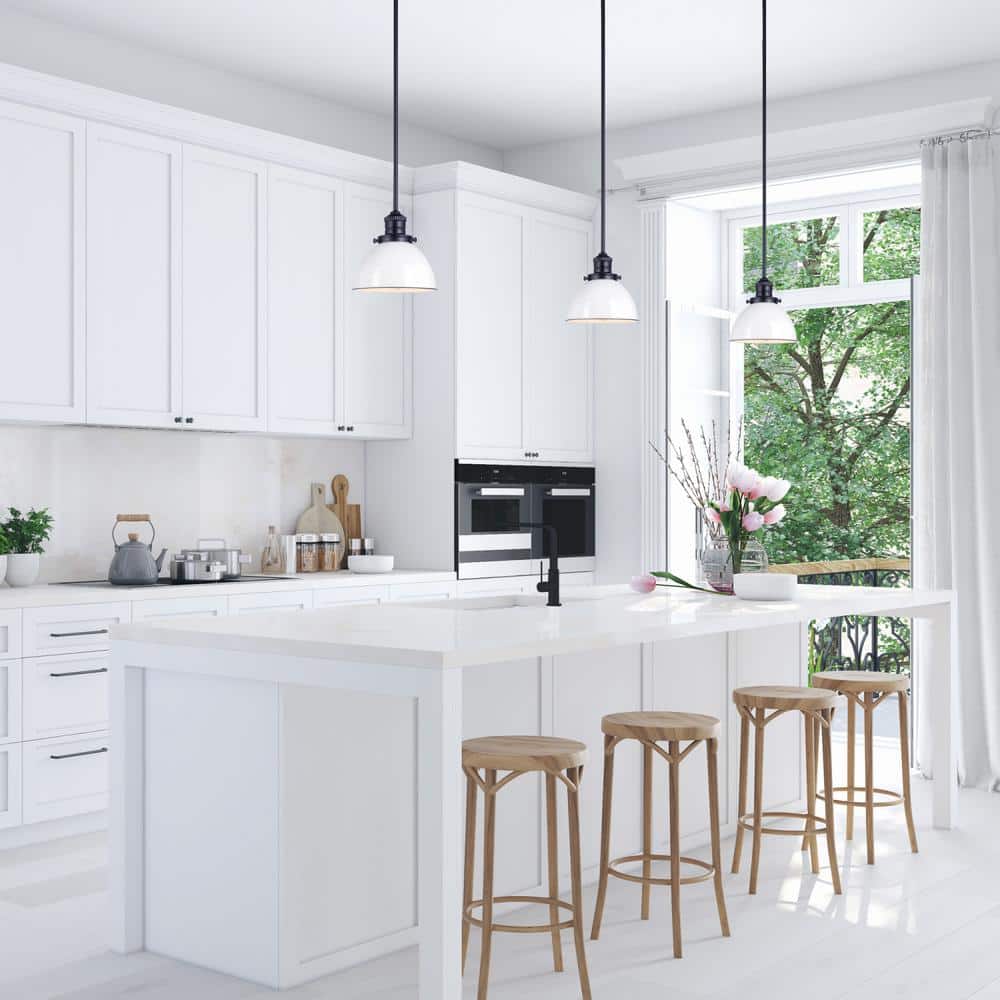 Savannah Matte Black and White Metal Farmhouse Pendant Light