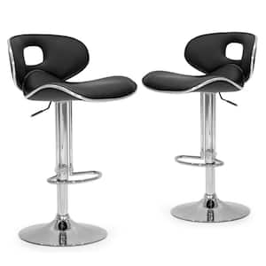 33.5 in. Adria Black Faux Leather Chrome Frame Adjustable Height Bar Stool (Set of 2)