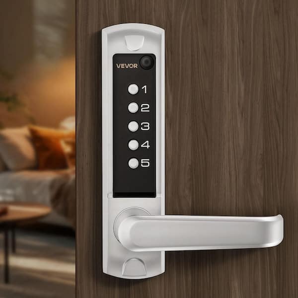 Mechanical Keyless Entry Door Lock, 5 Digits Code, 2.0 Code Upgrade, for Garden Gates, Indoor or Outdoor, Silver
