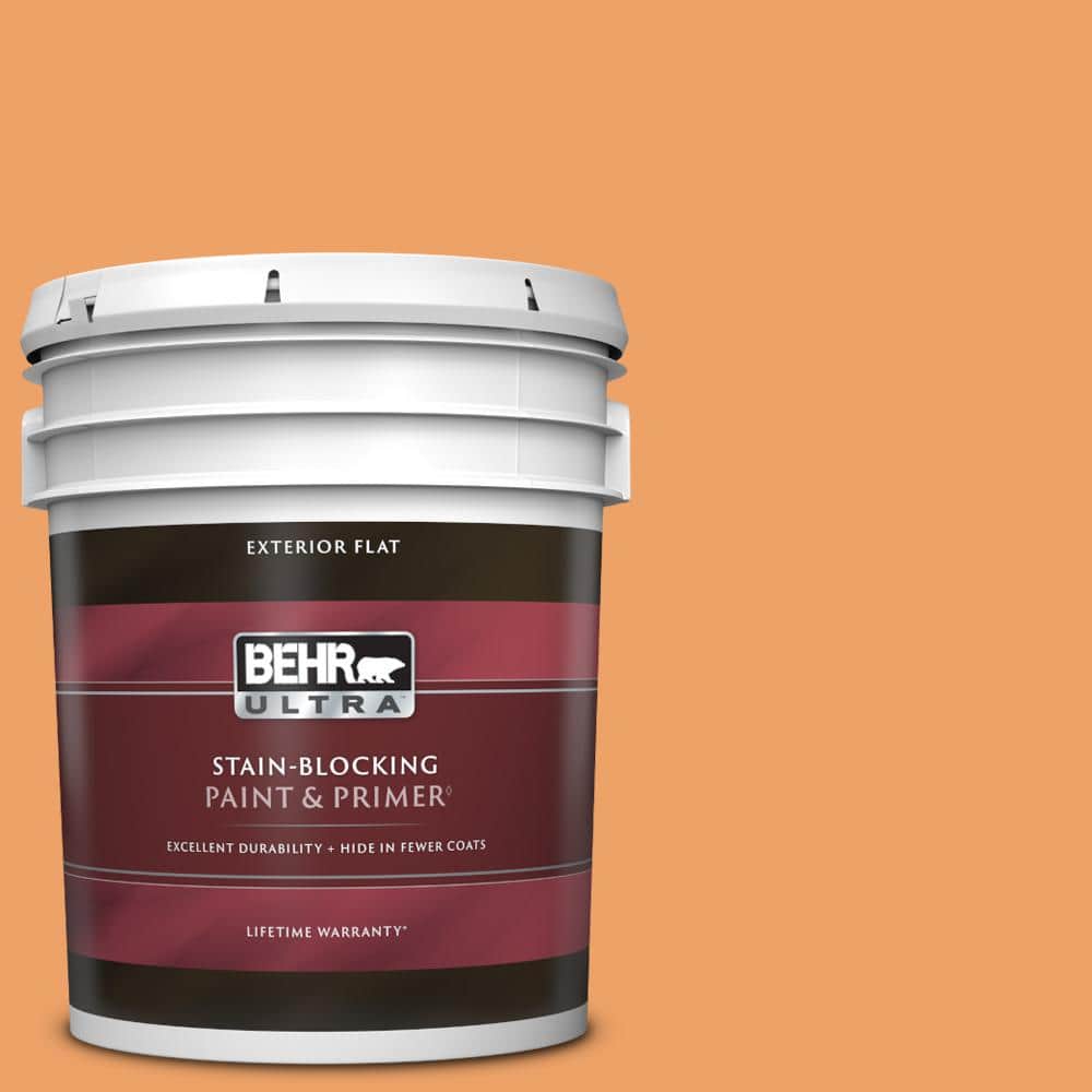 BEHR ULTRA 5 gal. 270D5 Adventure Orange Flat Exterior Paint & Primer 485305 The Home Depot