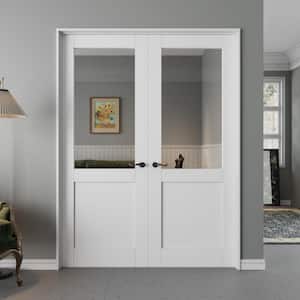 60 in. x 80 in. Universal Handed 1/2-Lite Clear Glass White Solid Core Assembly Required Double French Door with Jamb