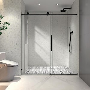 60 in. W x 76 in. H Single Sliding Frameless Shower Door with 5/16 in. Clear Glass and Buffer Function, Matte Black