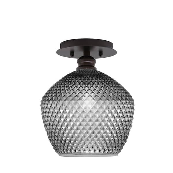 Unbranded Albany 1-Light 9 in. Espresso Semi-Flush with Smoke Textured Glass Shade