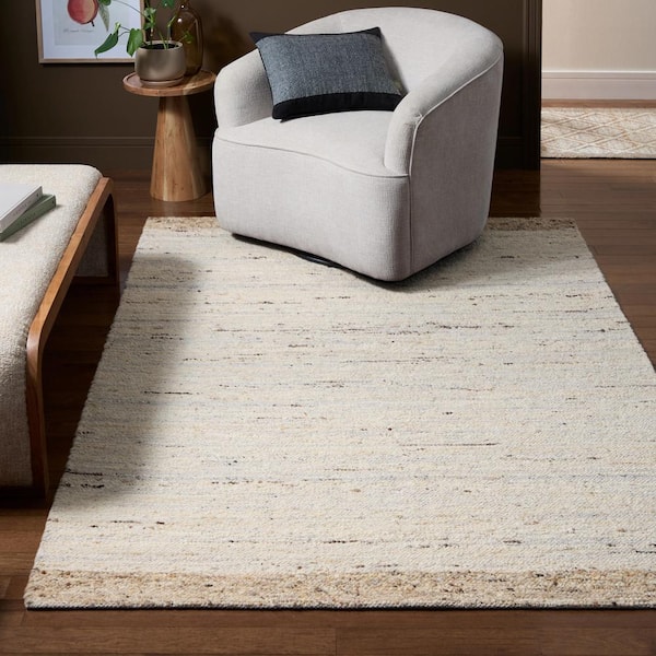 Montana Border Beige 3 ft. x 5 ft. Handcrafted 100% Wool Area Rug