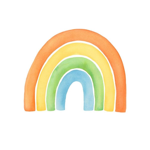 Orange Large Watercolor Rainbow Peel and Stick Vinyl Wall Sticker