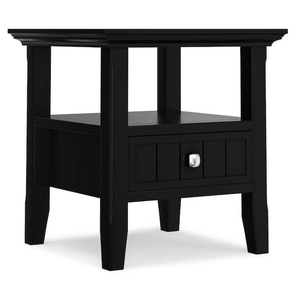Simpli Home Acadian Solid Wood 19 in. Wide Square Transitional End Table with Drawer in Black