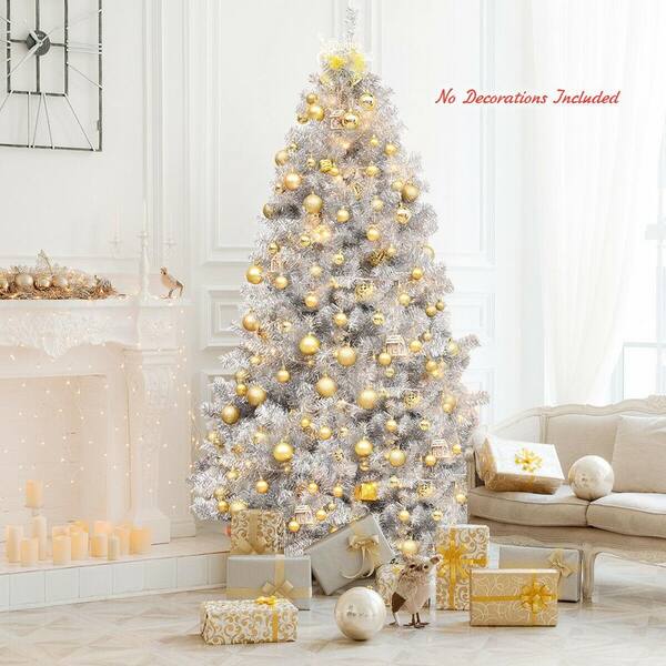 7.5ft Hinged Unlit Artificial Silver Tinsel Christmas Tree