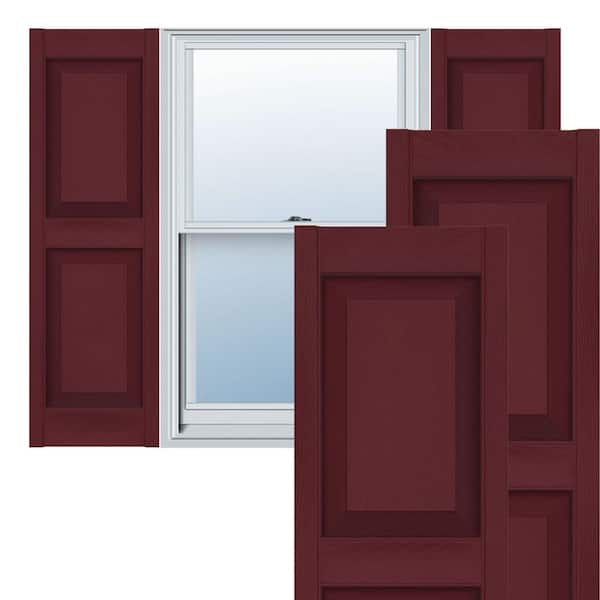 Ekena Millwork 12 in. x 39 in. Lifetime Vinyl Custom Two Equal Raised Panel Shutters Pair Wineberry