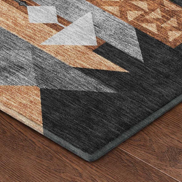 Mayfield Premium Machine Washable Abstract AMF2499 Black 10 ft. x 14 ft. Area Rug