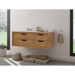 Vinespring 48 in.Wx22 in.D Single Wall Hung Bath Vanity in Wood Tone with Marble Vanity Top in White with White Sink