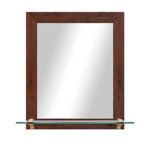 21.5 in. W x 25.5 in. H Rectangle Dark Walnut Vertical Framed Mirror With Tempered Glass Shelf/Bronze Bracket