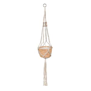 7 in. Ochre Olivia Fabric Hanging Basket Planter with Macrame Holder