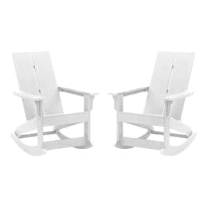 White Plastic Outdoor Rocking Chair in White Set of 2