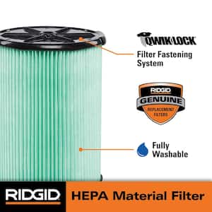 HEPA Material Pleated Paper Wet/Dry Vac Cartridge Filter for Most 5 Gallon and Larger RIDGID Shop Vacuums (1-Pack)
