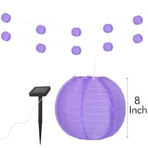 32 ft. Outdoor 10-Light Solar Chinese Lantern Integrated LED String Light in Purple