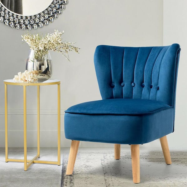 Fashion Armless Accent Chair Modern Tufted Velvet Leisure Chair in Blue