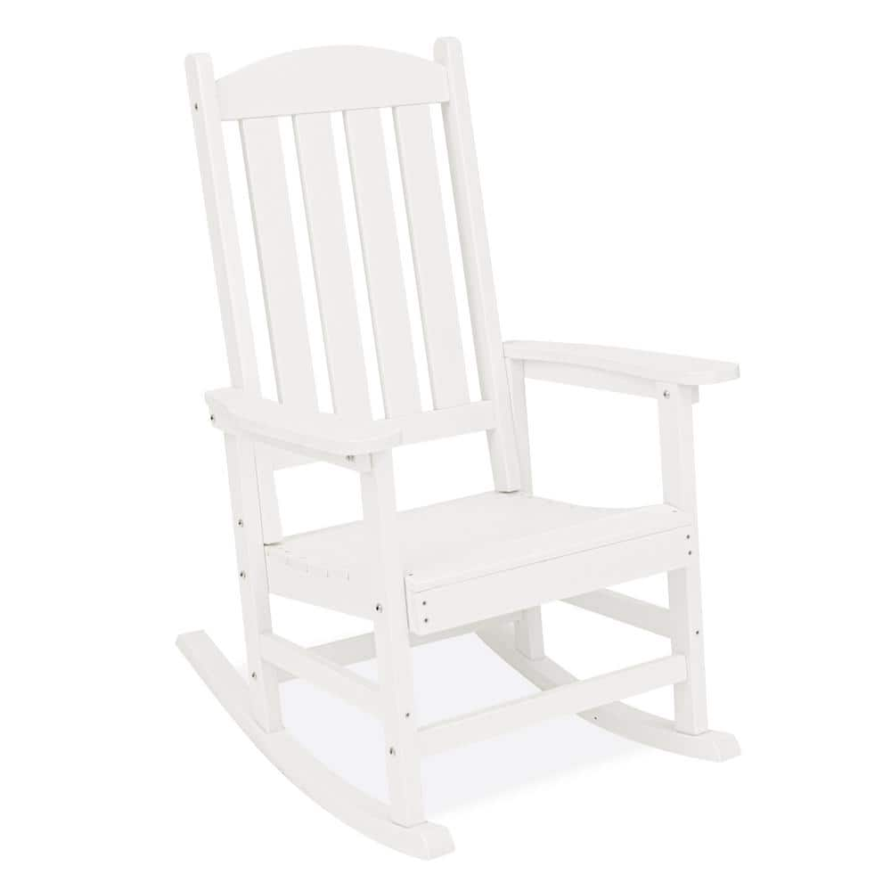 LUE BONA White Plastic Adirondack Outdoor Rocking Chair With High Back   Outdoor Rocking Chairs Olf Wh Hb004 02 64 1000 