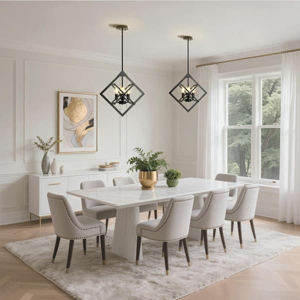 Emeritpro 4-Light Modern Black Geometric Chandelier with Cube