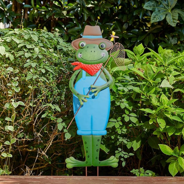 36 in. H Multi-functional 3-in-1 Metal Standing Frog Garden Stake, Wall Decor, Floor Decor (KD)