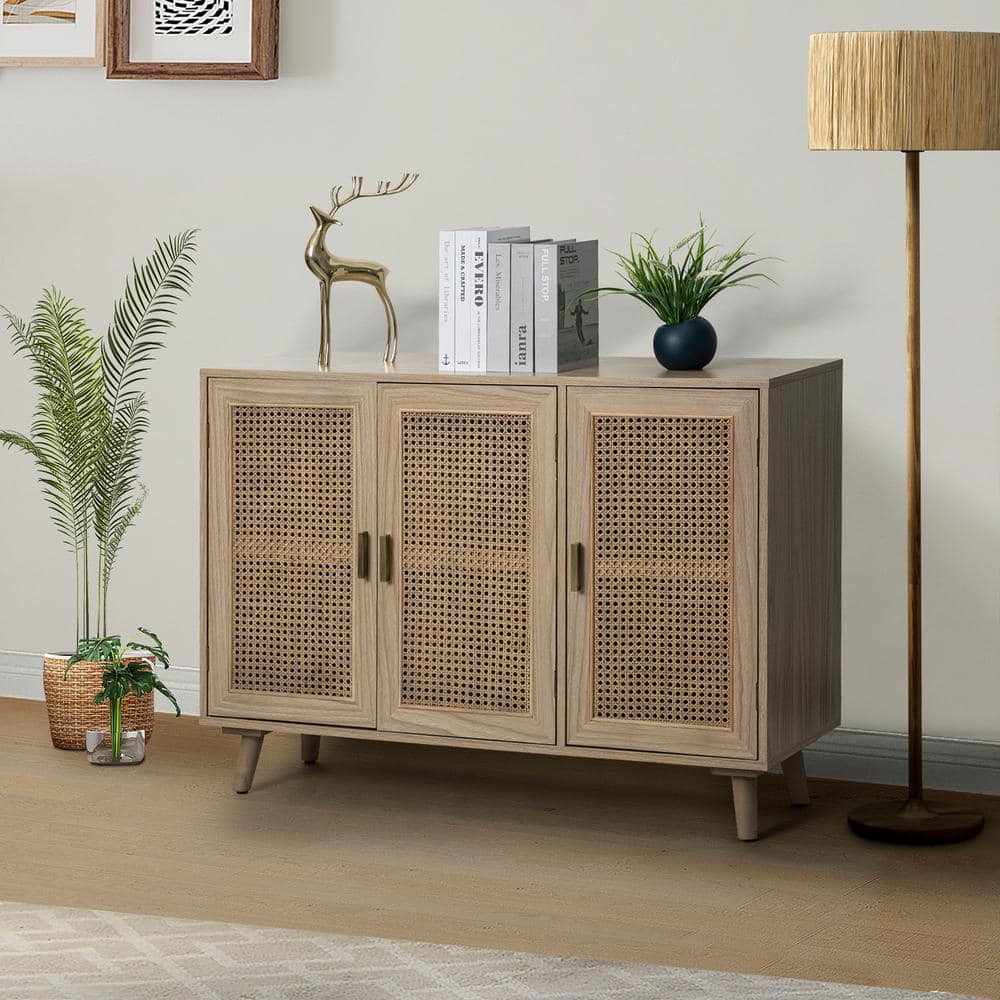 JAYDEN CREATION Ezio 3-Door Acorn Rattan Accent Cabinet with Adjustable ...