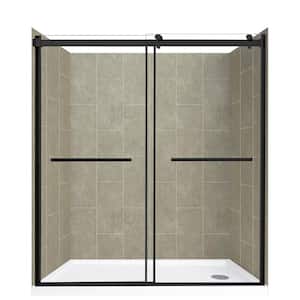 Double Roller 60 in. L x 32 in. W x 78 in. H Right Drain Alcove Shower Stall Kit in Shale and Matte Black Hardware