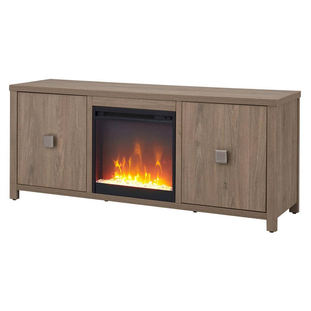 Antiqued Gray 58" TV Stand with Crystal Fireplace Insert