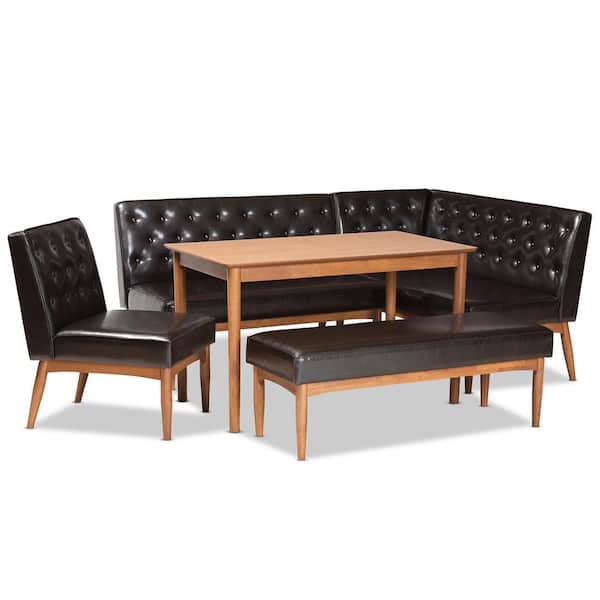 Baxton Studio Riordan 5-Piece Dark Brown and Walnut Brown Dining Nook Set