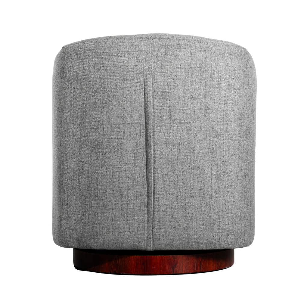 Gray Faux Leather Swivel Barrel Accent Chair with Wood Base