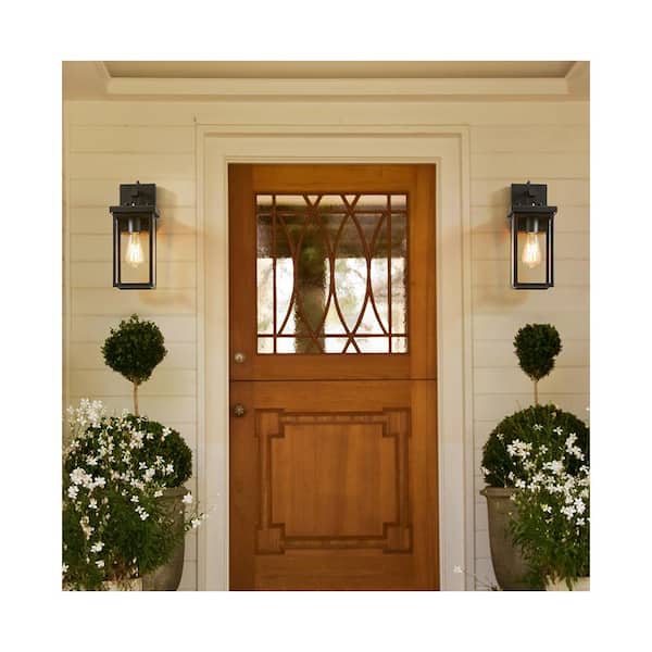 KAWOTI 14.25 in. 1-Light Black Hardwired Outdoor Wall Light Dusk