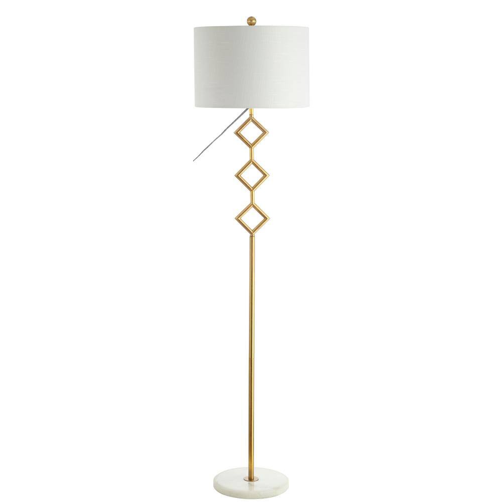 61.5" Gold Metal Floor Lamp with White Linen Shade