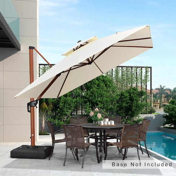 PURPLE LEAF 10 ft. Square All-aluminum 360° Rotation Wood pattern Cantilever Offset Outdoor Patio Umbrella in Cream