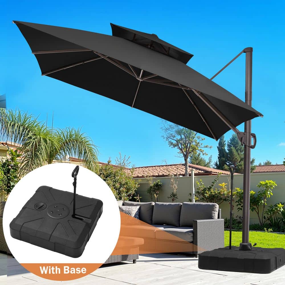 Double Top 10 ft. Square Aluminum Outdoor 360° Rotation Cantilever Patio Umbrella in Black, 300 lbs. Base with Pull Rod price history on PriceWatchPro