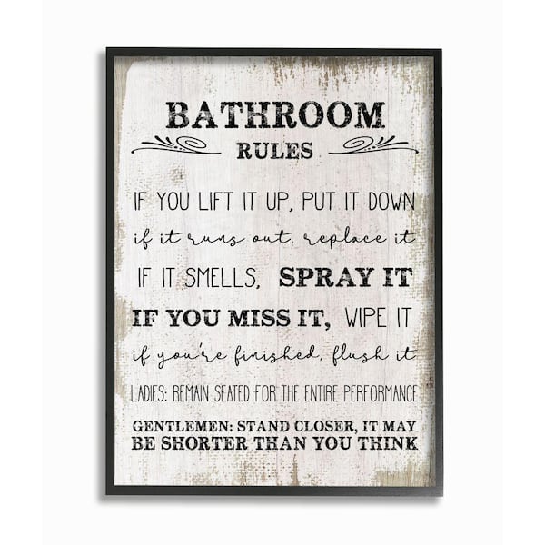 Stupell Industries 11 in. x 14 in. "Bathroom Rules Wood" by Daphne Polselli Framed Wall Art