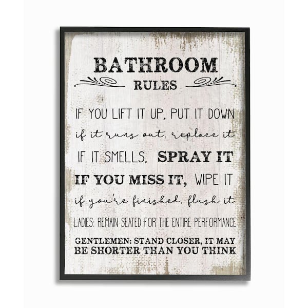 Stupell Industries Bathroom Rules Funny Word Wood Textured Design 16 X20 Oversized Black Framed Giclee Texturized Art, What Are Old Farmhouse Sinks Made Of Wood Crossword