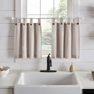 Tucker Linen Ticking Stripe Cotton 30(in)x24(in) Tab Top Light Filtering Window Tiers (2)