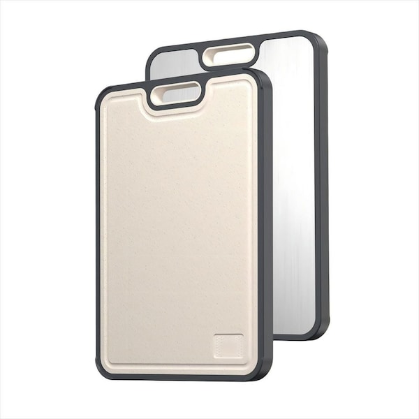 15.8 in. Silver Titanium Cutting Boards with Double Side for Kitchen, Titanium and Wheat Straw PP, Dishwasher Safe