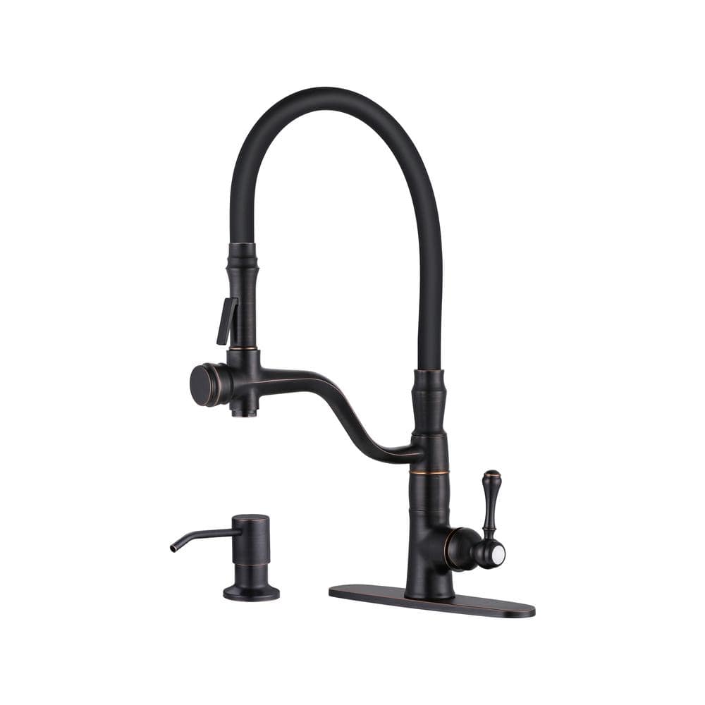 Single-Handle High-Arc Pull Down Sprayer Kitchen Faucet with Soap Dispenser in Solid Brass in Oil Rubbed Bronze price history on PriceWatchPro
