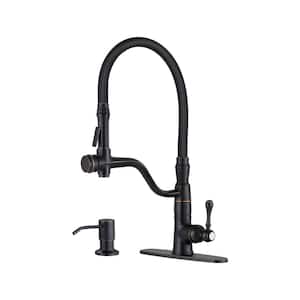 Single-Handle High-Arc Pull Down Sprayer Kitchen Faucet with Soap Dispenser in Solid Brass in Oil Rubbed Bronze