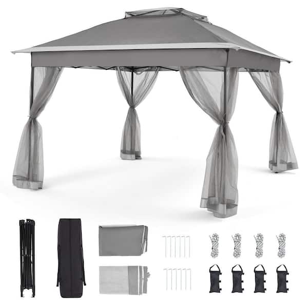 11 ft. x 11 ft. dark Gray Pop-Up Gazebo Tent with Mosquito Netting