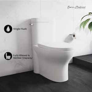 Monaco 1-Piece 1.28 GPF Elongated Left Side Single Flush Handle Toilet in Glossy White