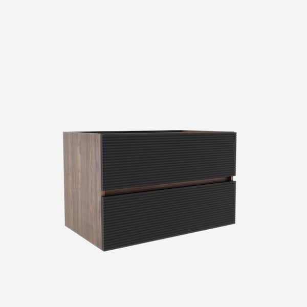 Marley Mid-Century Modern 29.5 in. Floating Bath Vanity Cabinet without Top in Matt Black with Double Drawers