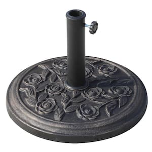 18in. 20 lbs Round Resin Patio Umbrella Base Parasol Holder with Rose Floral Pattern for 1.5", 1.89" Pole in Bronze